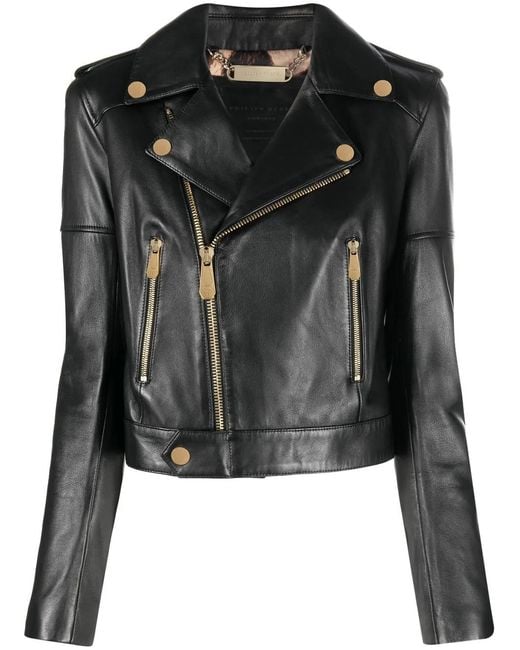 Philipp Plein Black Leather Biker Jacket