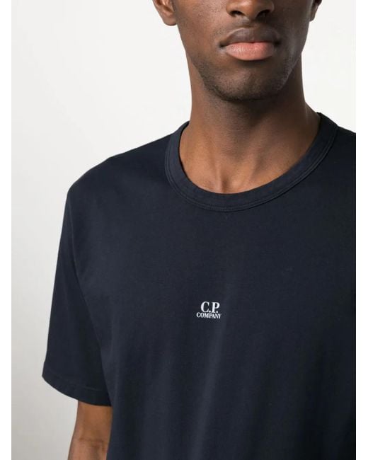 C P Company Blue Logo-Print Cotton T-Shirt for men