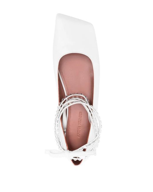 AMINA MUADDI White Anne Lace-Up Leather Ballerinas