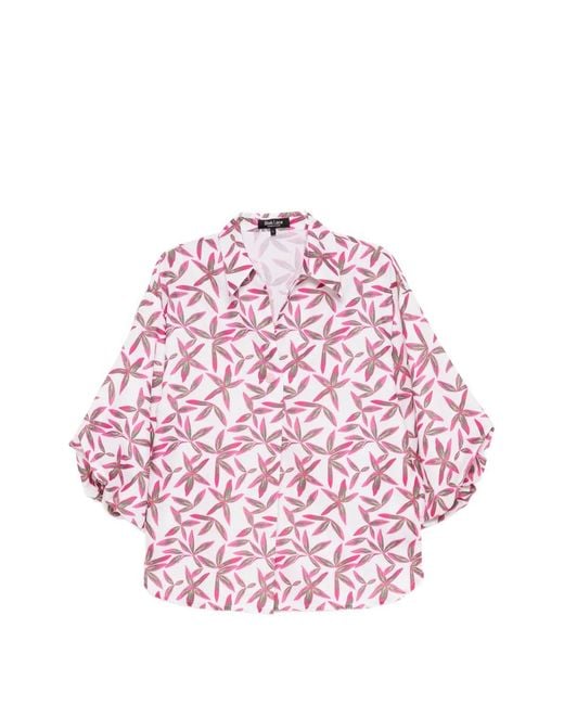 BLAKLACE Pink Puffed-Sleeve Printed Blouse
