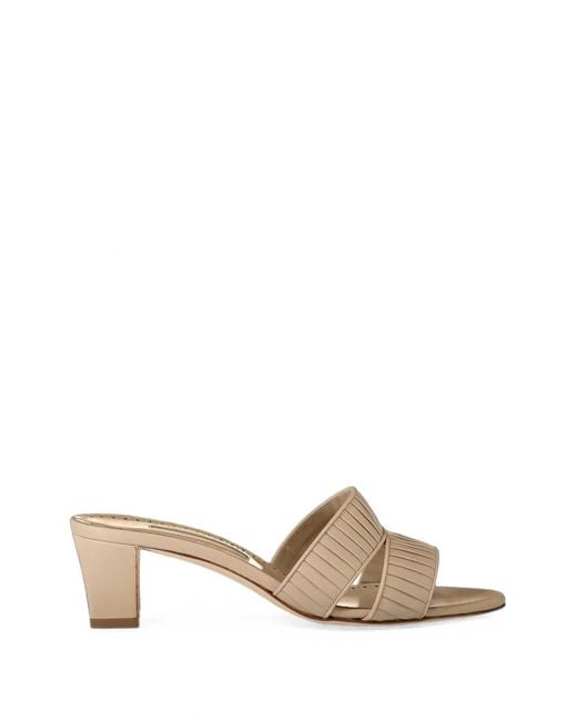 Manolo Blahnik Natural Lusinamu Pleated Leather Sandals