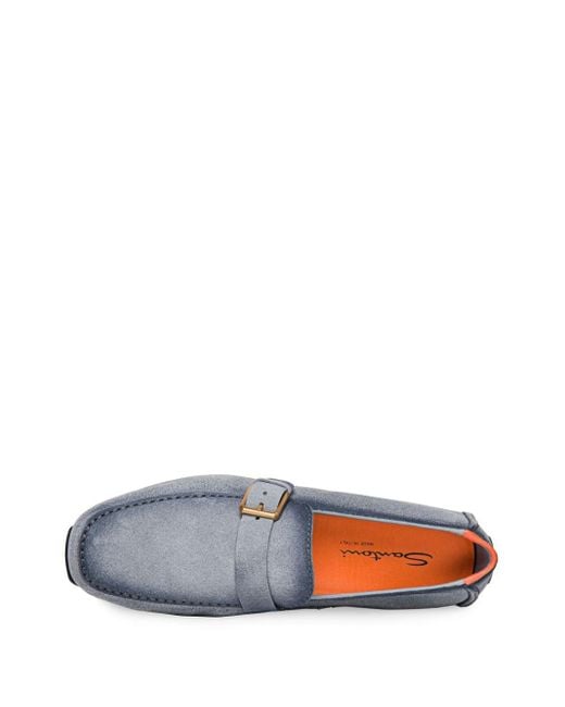 Santoni Gray Buckle-detail Suede Loafers for men