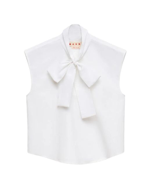 Marni White Blouse Sans Manches À Fermeture Nouée