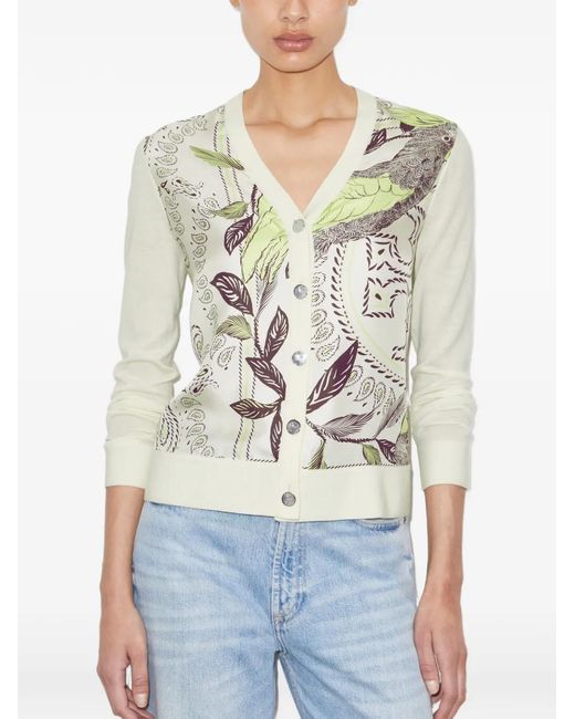 Tory Burch White Silk Front Cardigan