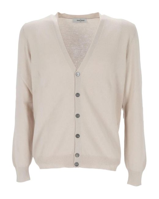 Gran Sasso Cardigan mit V-Ausschnitt in Natural für Herren