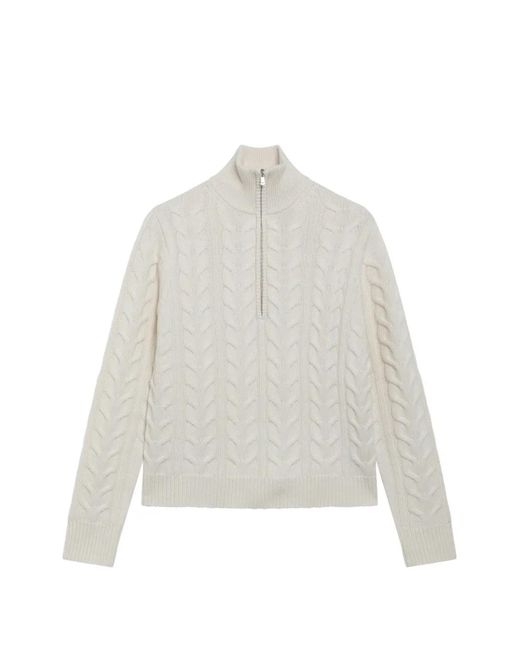 Max Mara White Cable-Knit Quarter-Zip Sweater