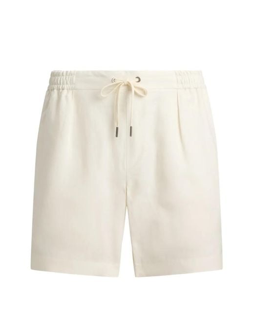 Ralph Lauren White Drawstring-Waist Pleated Shorts for men
