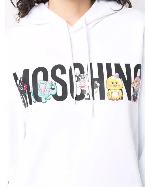 Moschino White Graphic-Print Drawstring Hoodie