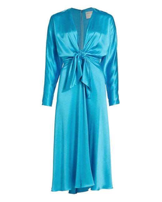 Alejandra Alonso Rojas Blue Tie-Front Long-Sleeve Midi Dress