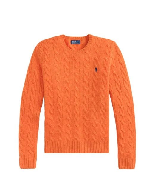 Polo Ralph Lauren Orange Pony-Embroidered Cable-Knit Sweater