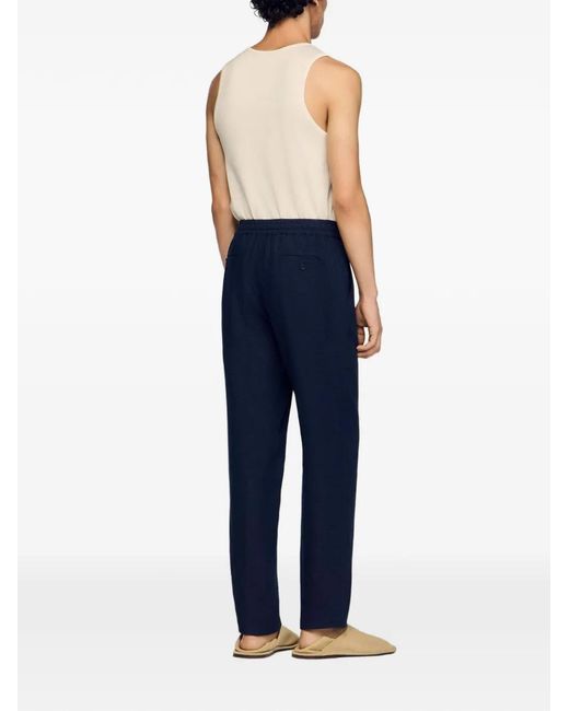 Sandro Blue Straight-Leg Linen Trousers for men