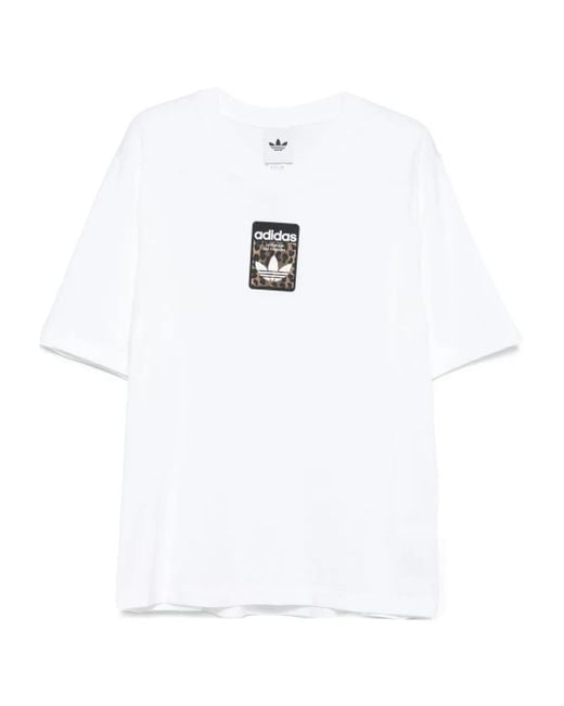 T-Shirt Con Stampa Leopardo E Logo di Adidas in White da Uomo