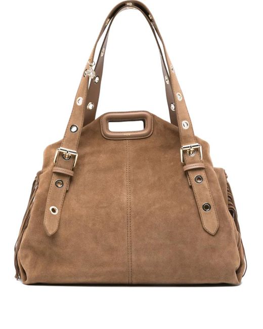 Bolso de hombro Miss M de ante con flecos Maje de color Brown