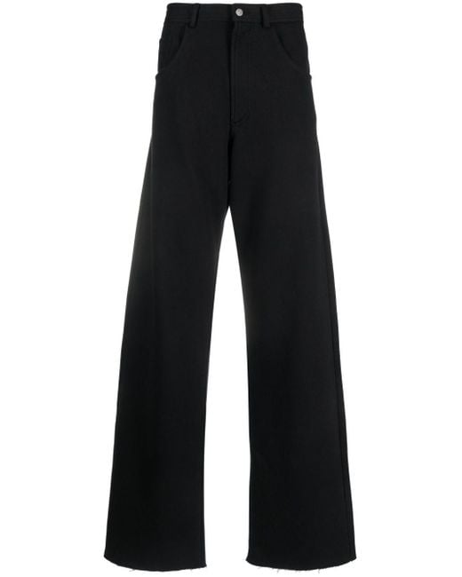 MM6 by Maison Martin Margiela Black Logo-embroidered Cotton Wide-leg Trousers for men