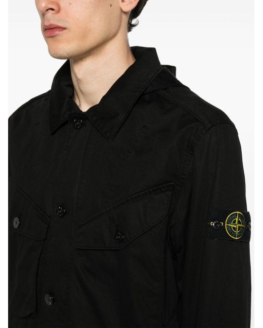 Stone Island Black Compass-badge Hooded Jacket for men