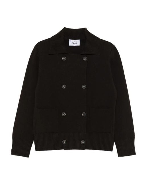 Cardigan Doppiopetto Con Tasca Applicata di Alpha Studio in Black