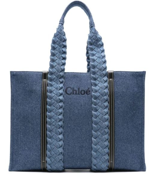Chloé Blue Large Woody Denim Tote Bag