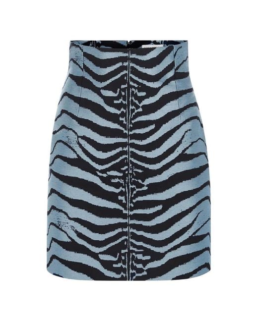Nina Ricci Blue Tiger-Print High-Waisted Mini Skirt