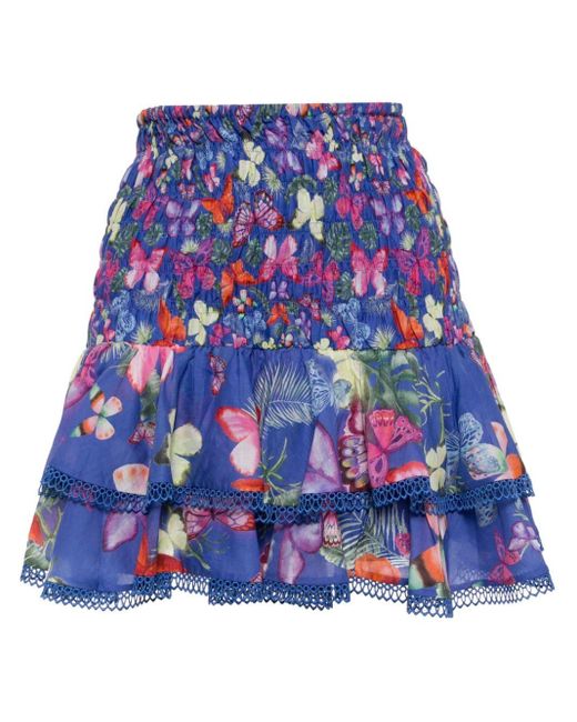 Charo Ruiz Blue Gladi Butterfly-print Miniskirt