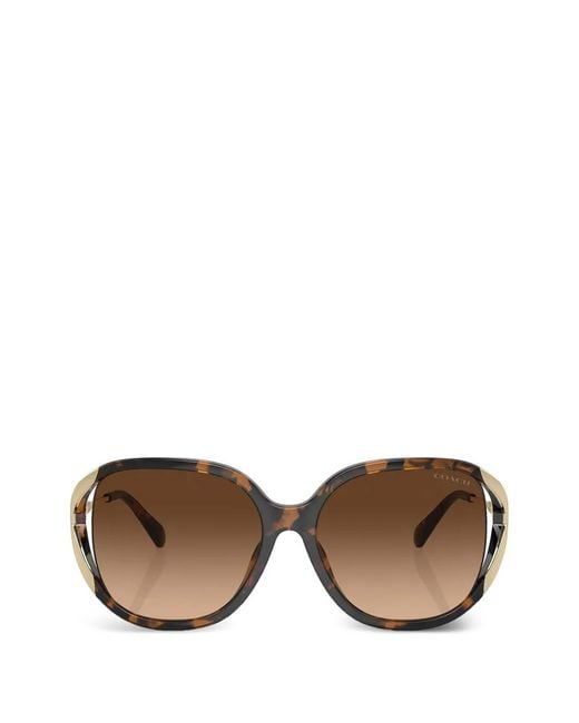 COACH Brown Tortoiseshell-Effect Geometric-Frame Sunglasses