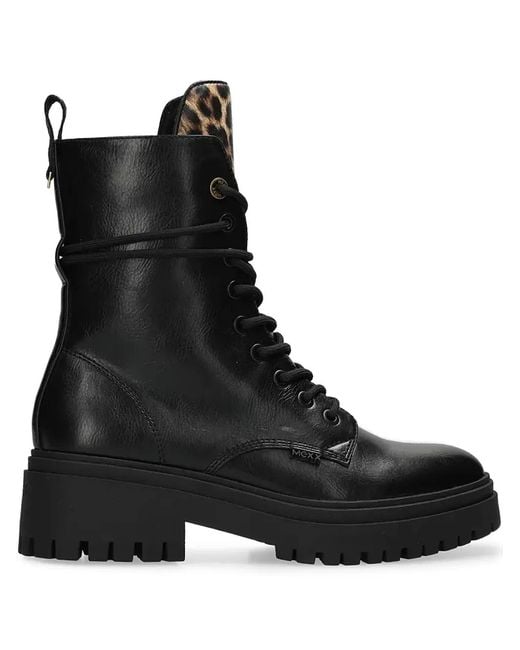 Mexx Black Leopard Panel Lace-Up Boots