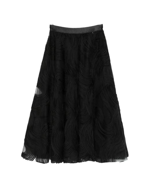 Nissa Black Textured Flared Midi Skirt
