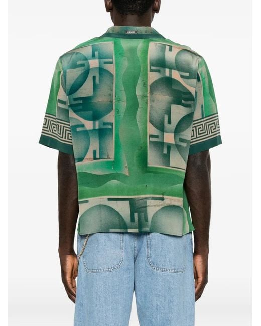 Versace Green Chemise À Imprimé Greca Et Tête De Méduse for men
