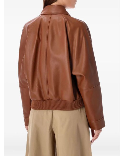 Max Mara Brown Buttoned Leather Jacket