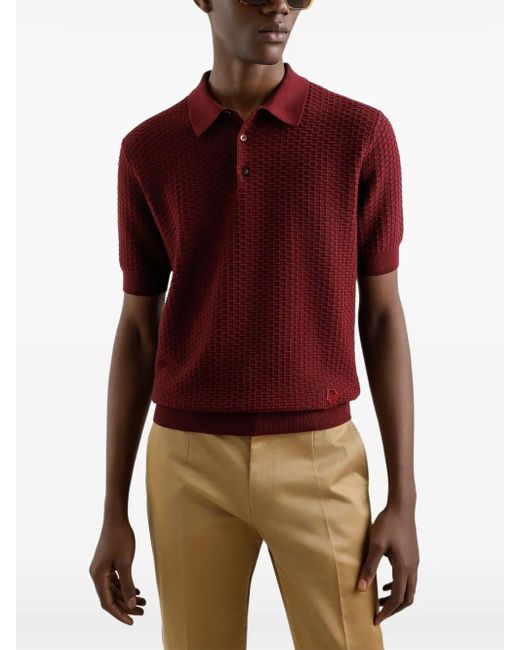 Dolce & Gabbana Red Knitted Polo Shirt for men