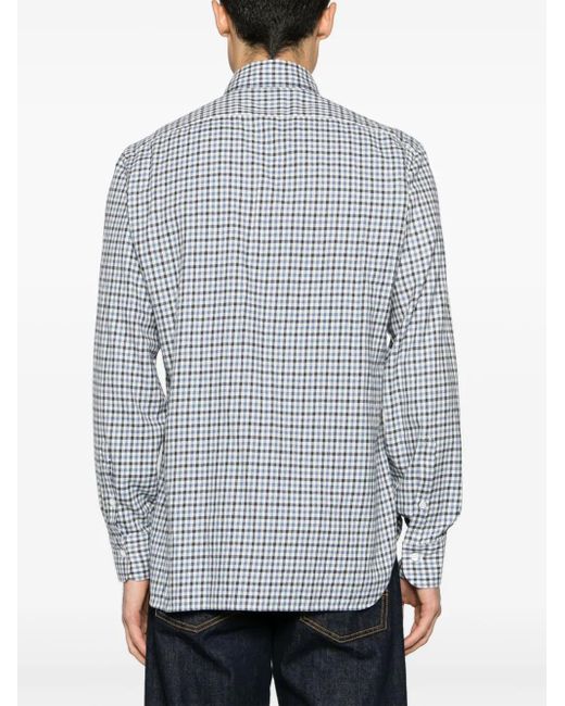 Barba Napoli Blue Fine-Check Cotton Flannel Shirt for men