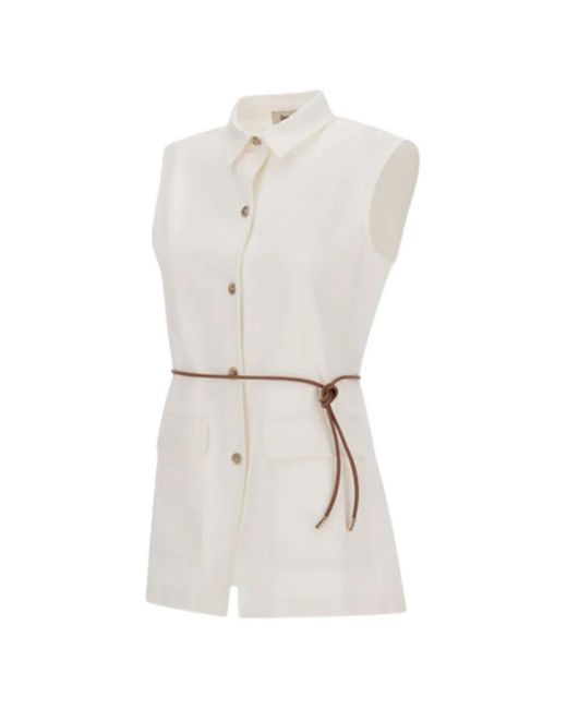 Herno White Natural-Colored Mid/High-Weight Roma Stitch Cotton Blend Jersey Vest With Thin Belt
