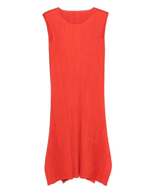 Pleats Please Issey Miyake Red Pleated Midi Dress