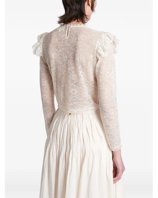 Antik Batik White Flowi Ruffled Lace-Trimmed Top