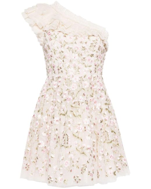 Needle & Thread Natural Posy Pirouette Floral-embroidered Minidress