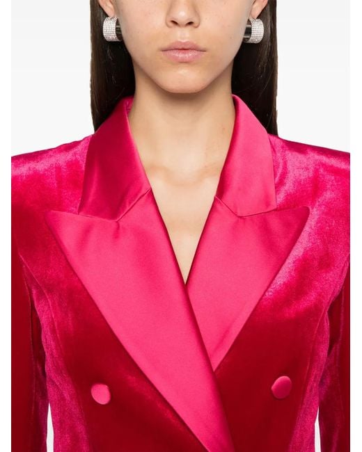Nissa Red Double-Breasted Velvet Blazer