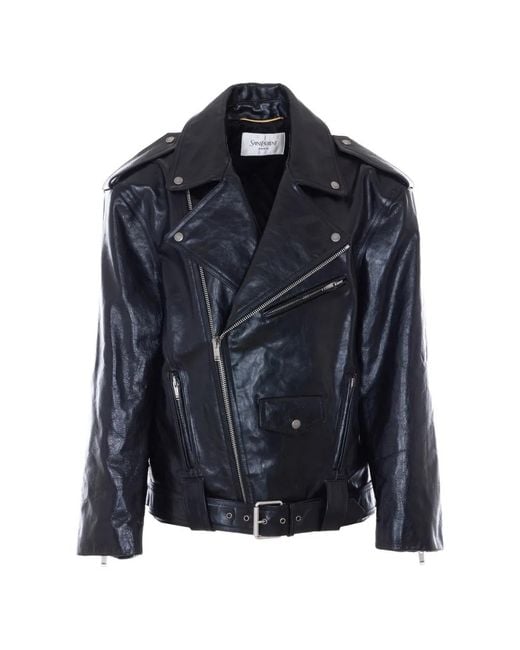 Saint Laurent Blue Belted Biker Jacket