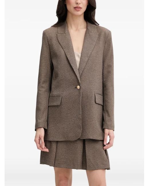 Morgan Brown Houndstooth-Pattern Single-Breasted Blazer