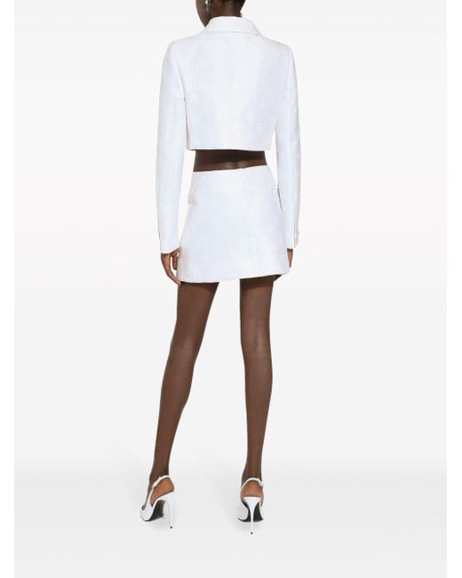 Dolce & Gabbana White Monogram Jacquard Cropped Jacket