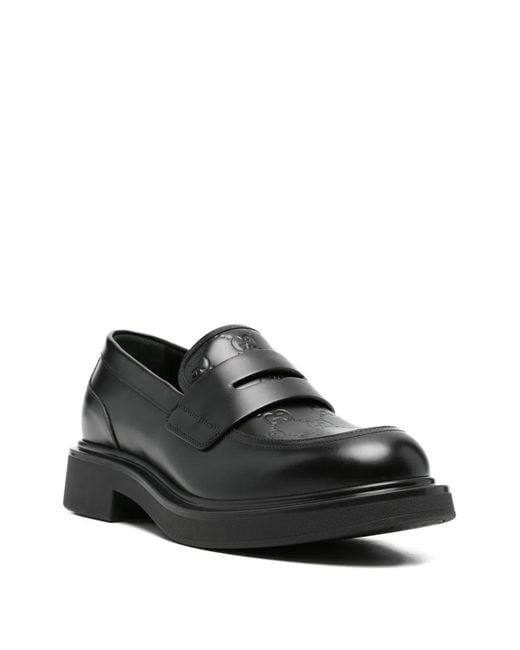 Gucci Black Monogram-Debossed Loafers for men