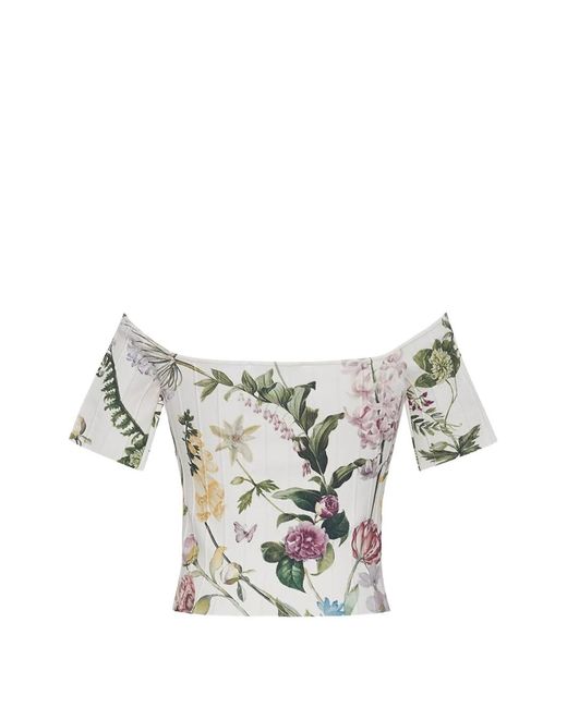Cara Cara White Sherl Floral-Print Off-Shoulder Top