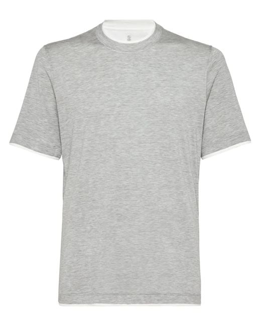 Brunello Cucinelli Gray Layered Crew-Neck T-Shirt for men