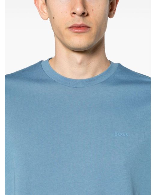 Boss Blue Raised-logo Cotton T-shirt for men