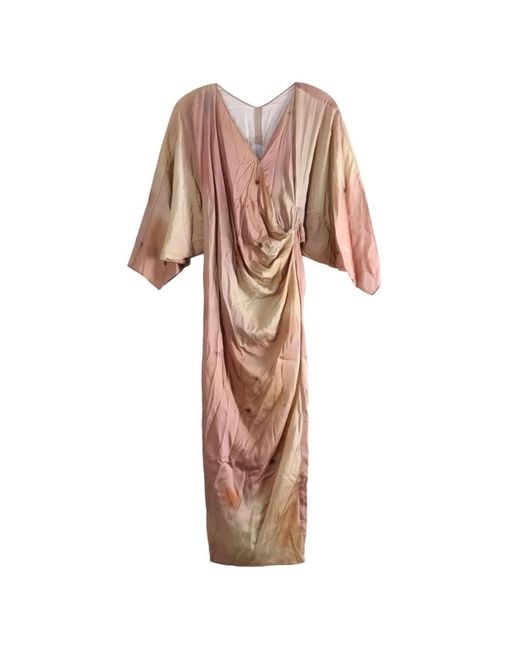 YANGKEHAN Pink Draped V-Neck Maxi Dress