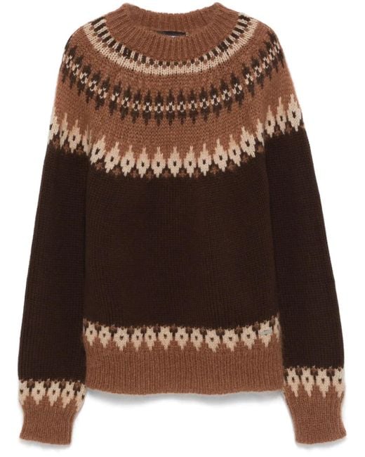 DSquared² Brown Virgin Wool-Mohair Intarsia Sweater for men