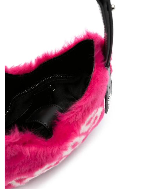 Gcds Pink Small Comma Faux Fur Logo Shoulder Bag