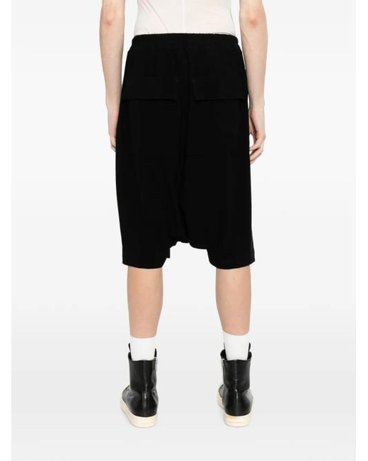 Rick Owens Black Drawstring Dropped-Crotch Shorts for men