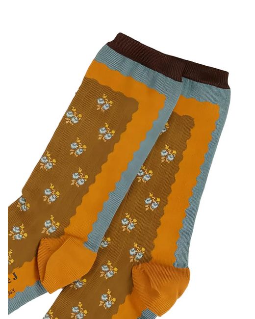 Exquisite J Orange Floral-Pattern Ribbed Socks