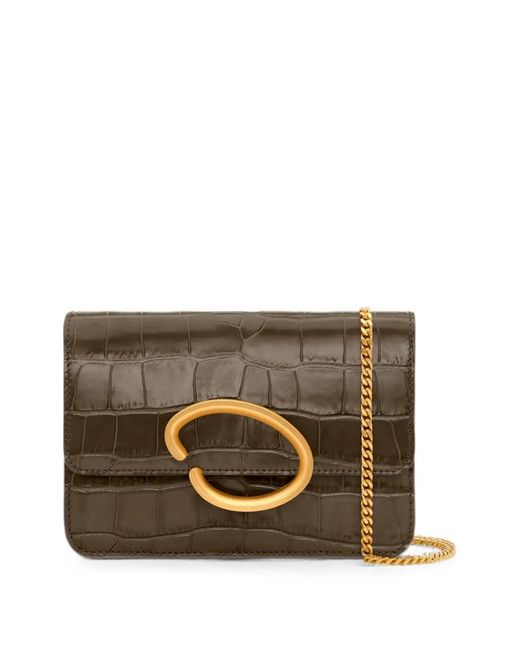 Oscar de la Renta Brown O Pochette Croc-Effect Leather Clutch Mini Bag
