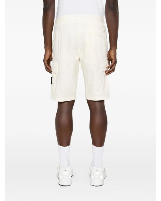 Stone Island White Cotton Cargo Shorts for men