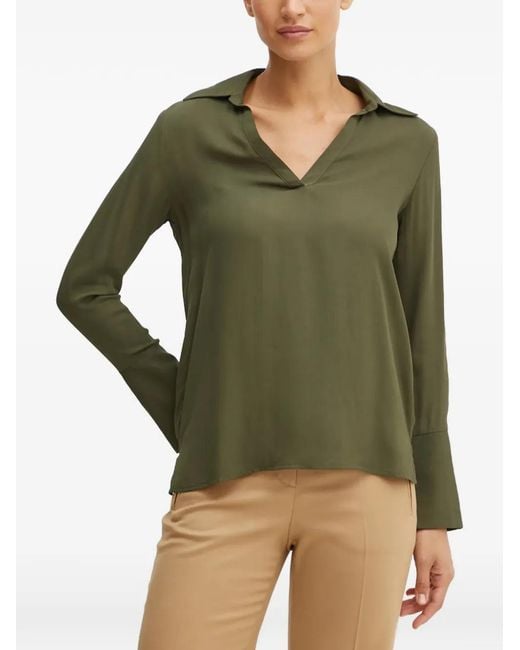 Silvian Heach Green V-Neck Collared Top